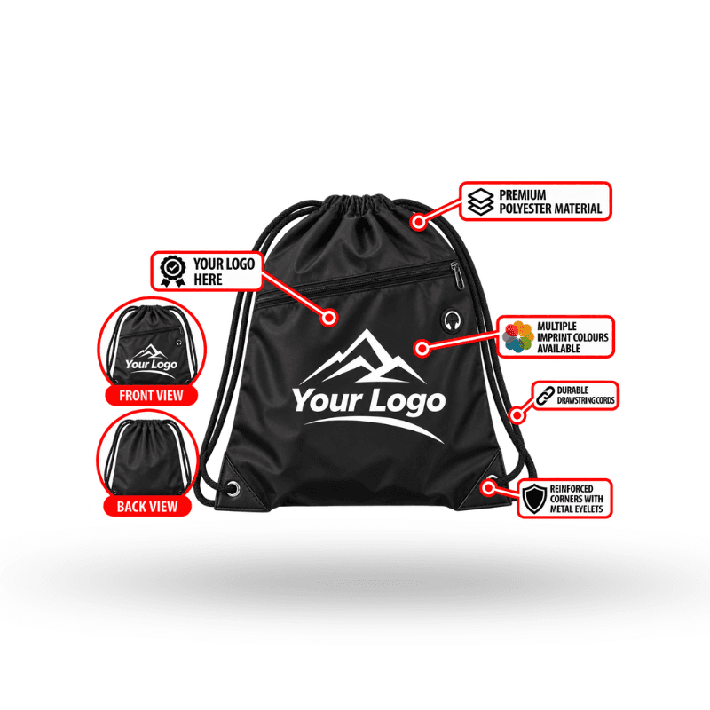 Drawstring Backpack w/ Front Zip Pocket